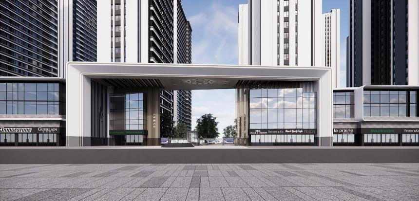 (项目主大门效果图)在空间上,项目打造约143-178㎡奢阔户型,既能满足